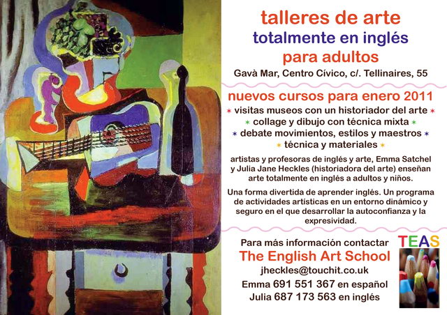 Anuncio de las actividades de THE ENGLISH ART SCHOOL para adultos que se realizar�n en el Centro C�vico de Gav� Mar a partir de enero del 2011